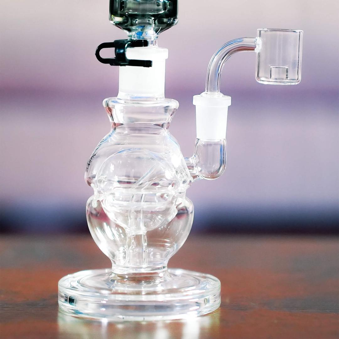 Side view of Freeze Pipe Mini Dab Rig with quartz banger attachment, ideal for dabs and concentrates.